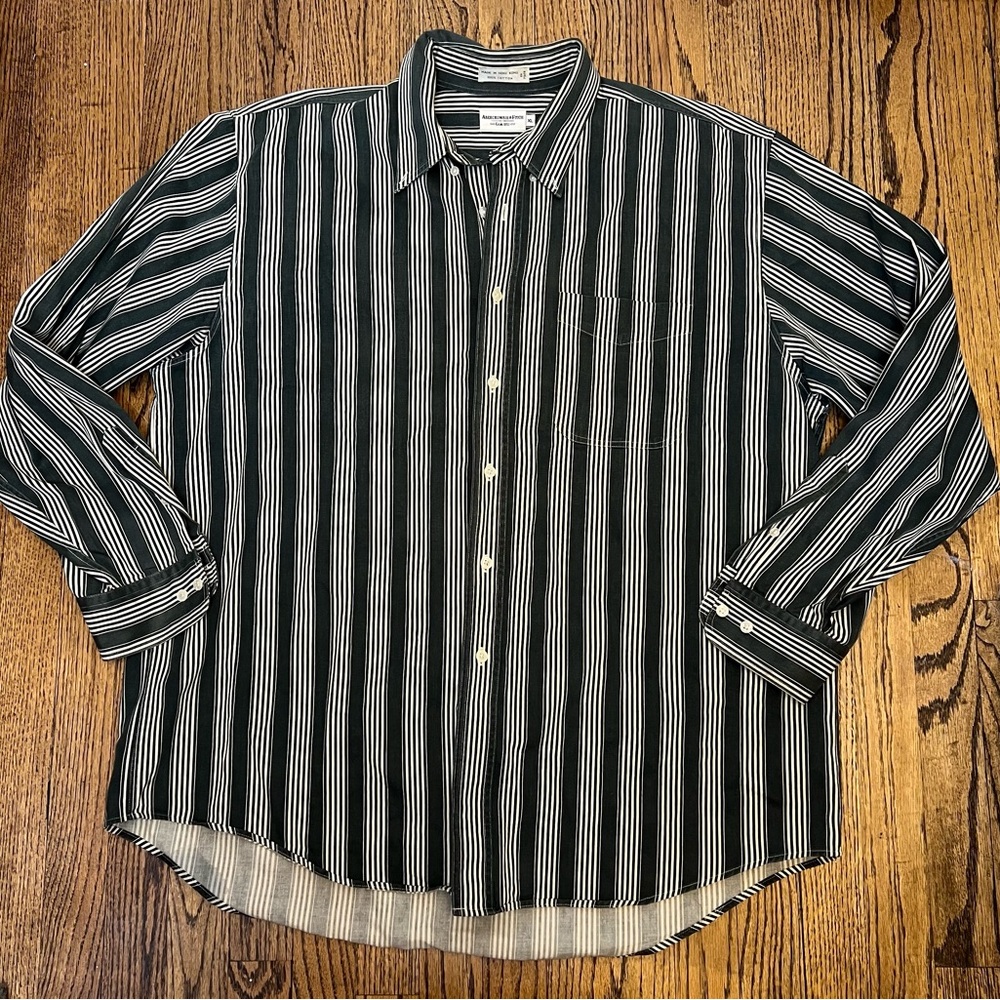 VTG Abercrombie Fitch 80s 90s Mens Hong Kong Dress Shirt Sz XL Green Grandpacore